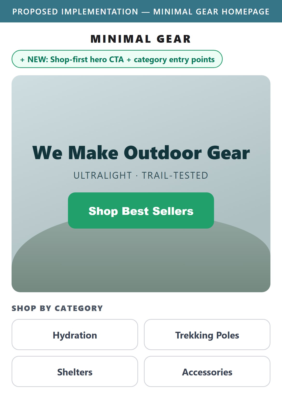 Proposed Implementation — Minimal Gear Homepage